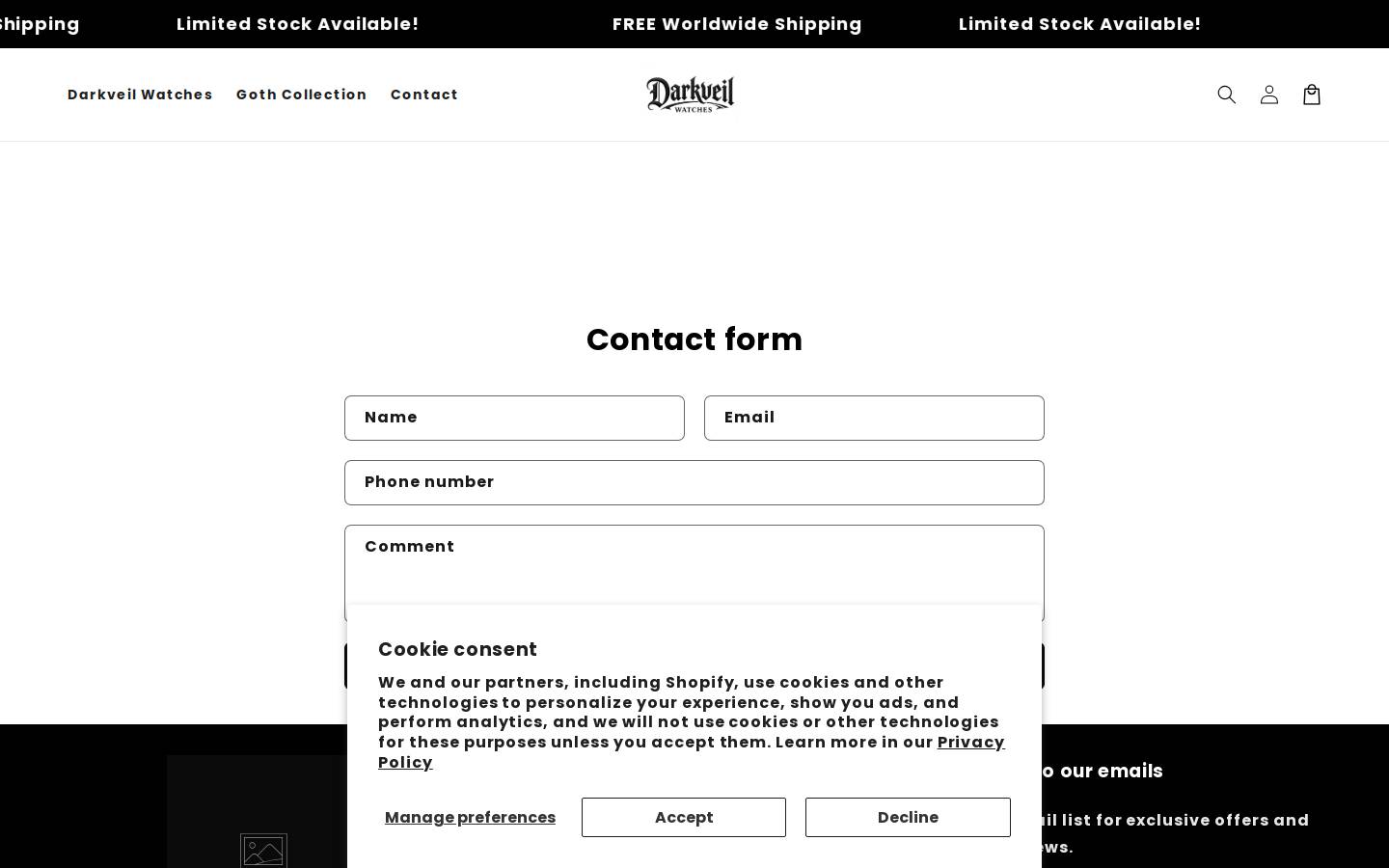 darkveilwatches.store homepage screenshot
