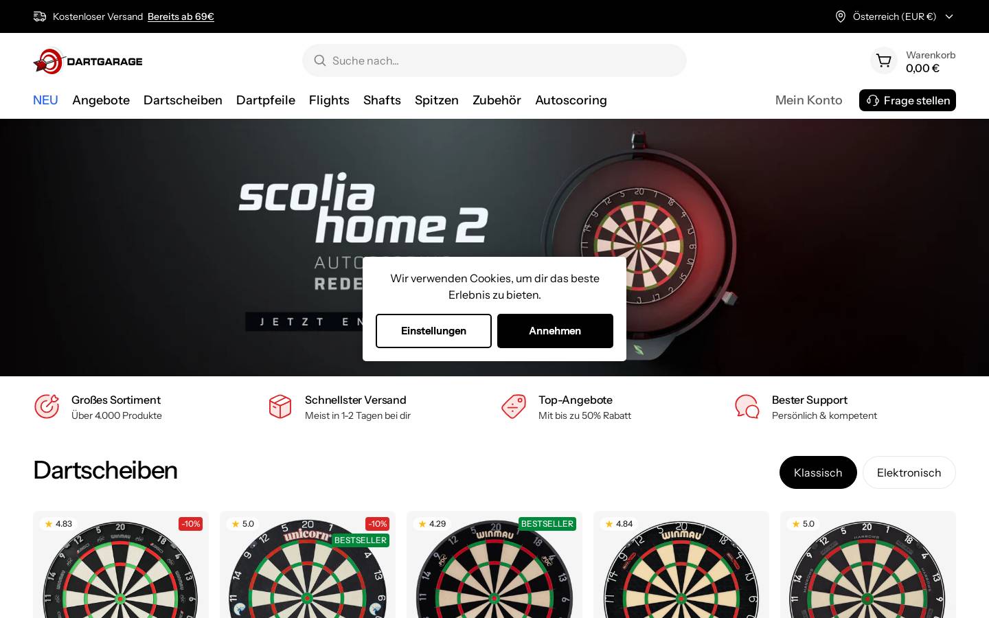 Dartgarage homepage screenshot