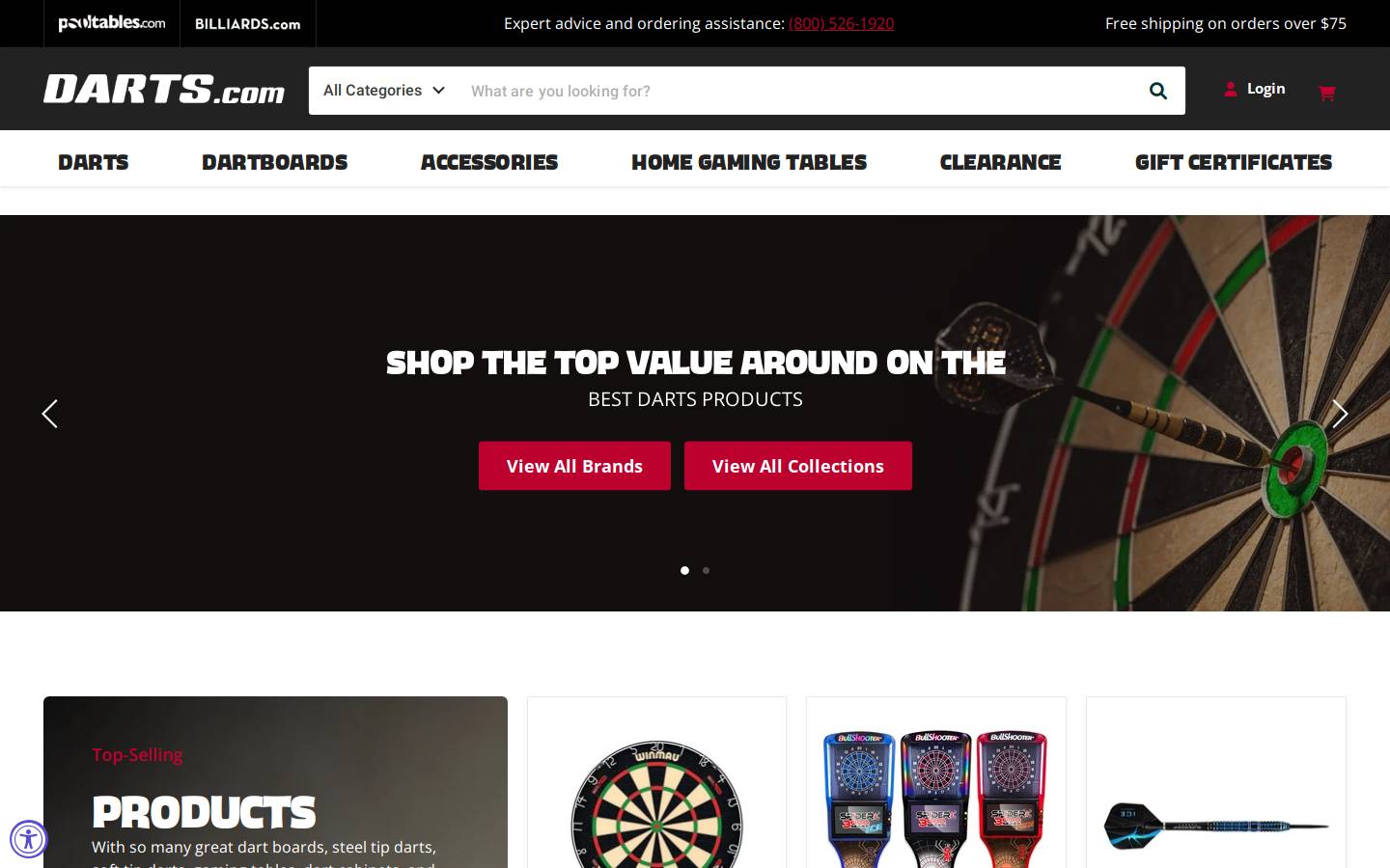 Darts.com homepage screenshot