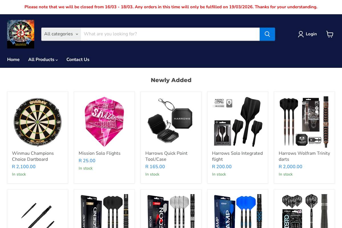 dartsco.co.za homepage screenshot