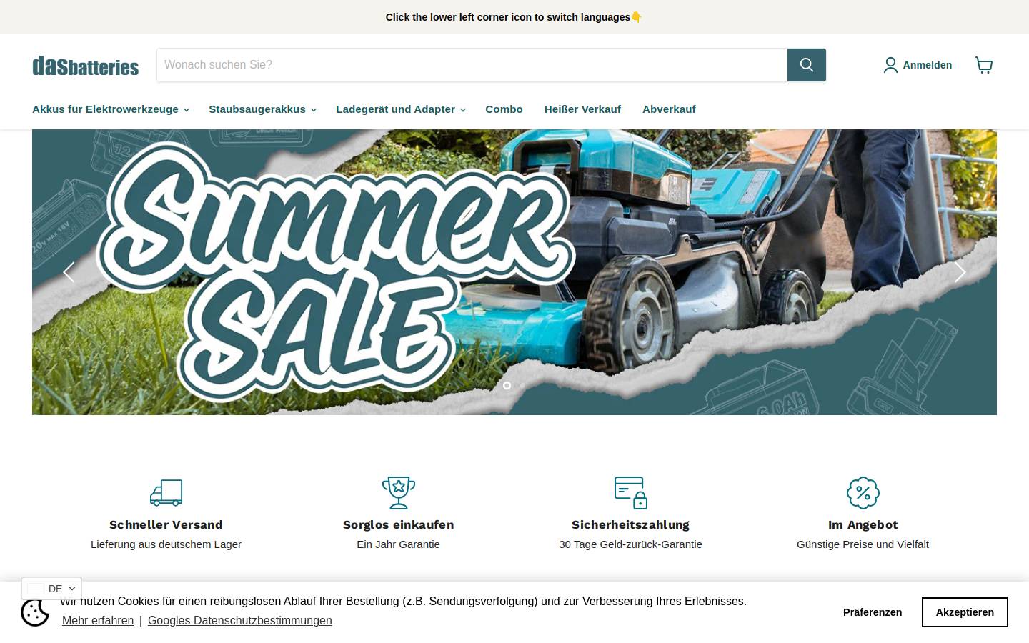 Dasbatteries homepage screenshot