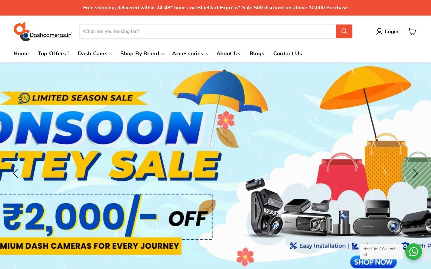 Dashcameras.in homepage screenshot