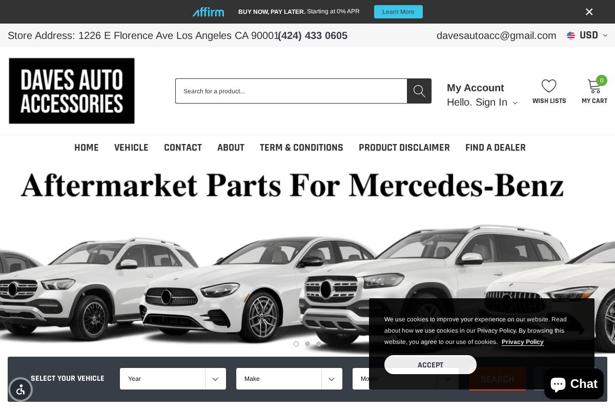 Daves Auto Accessories homepage screenshot