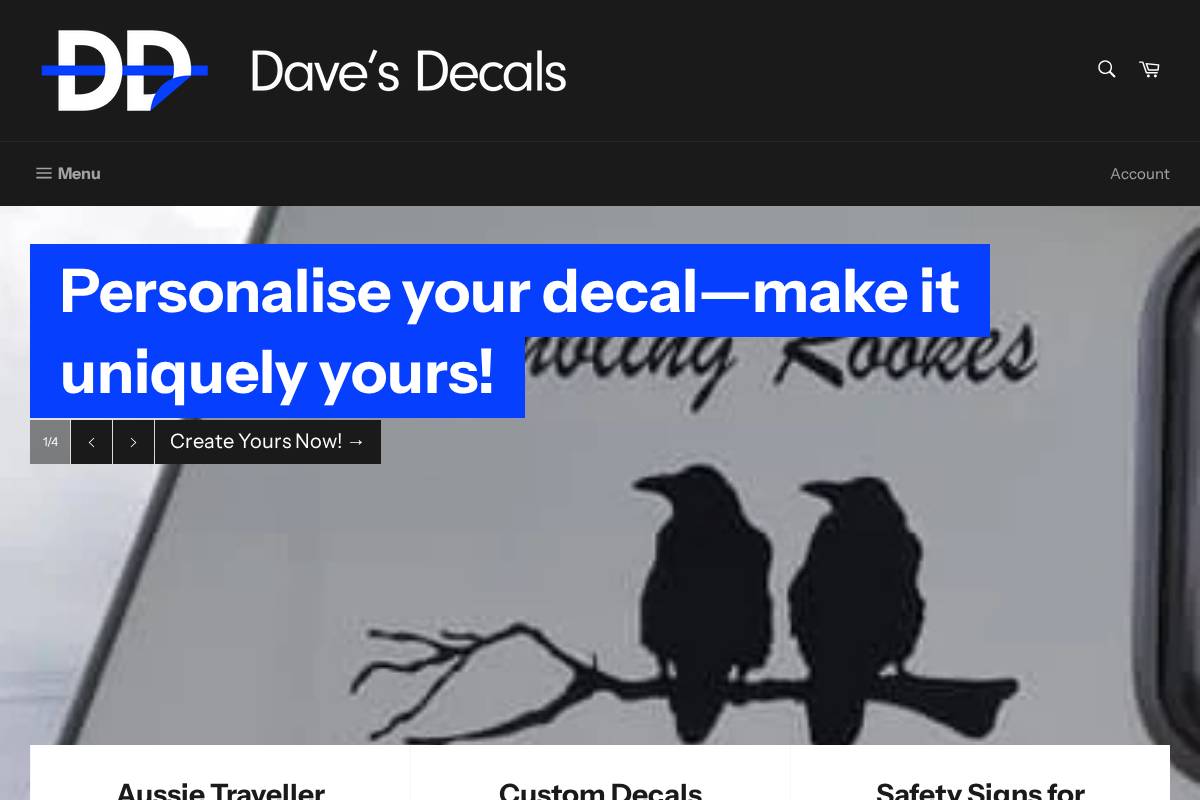davesdecals.com.au homepage screenshot