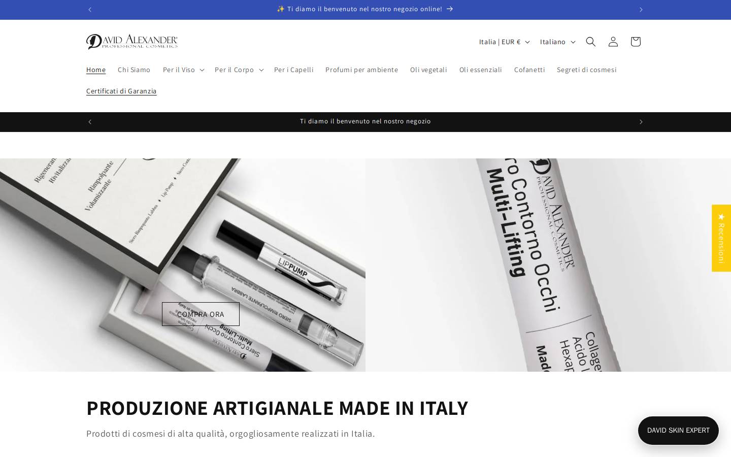 David Alexander Professional Cosmetics homepage screenshot