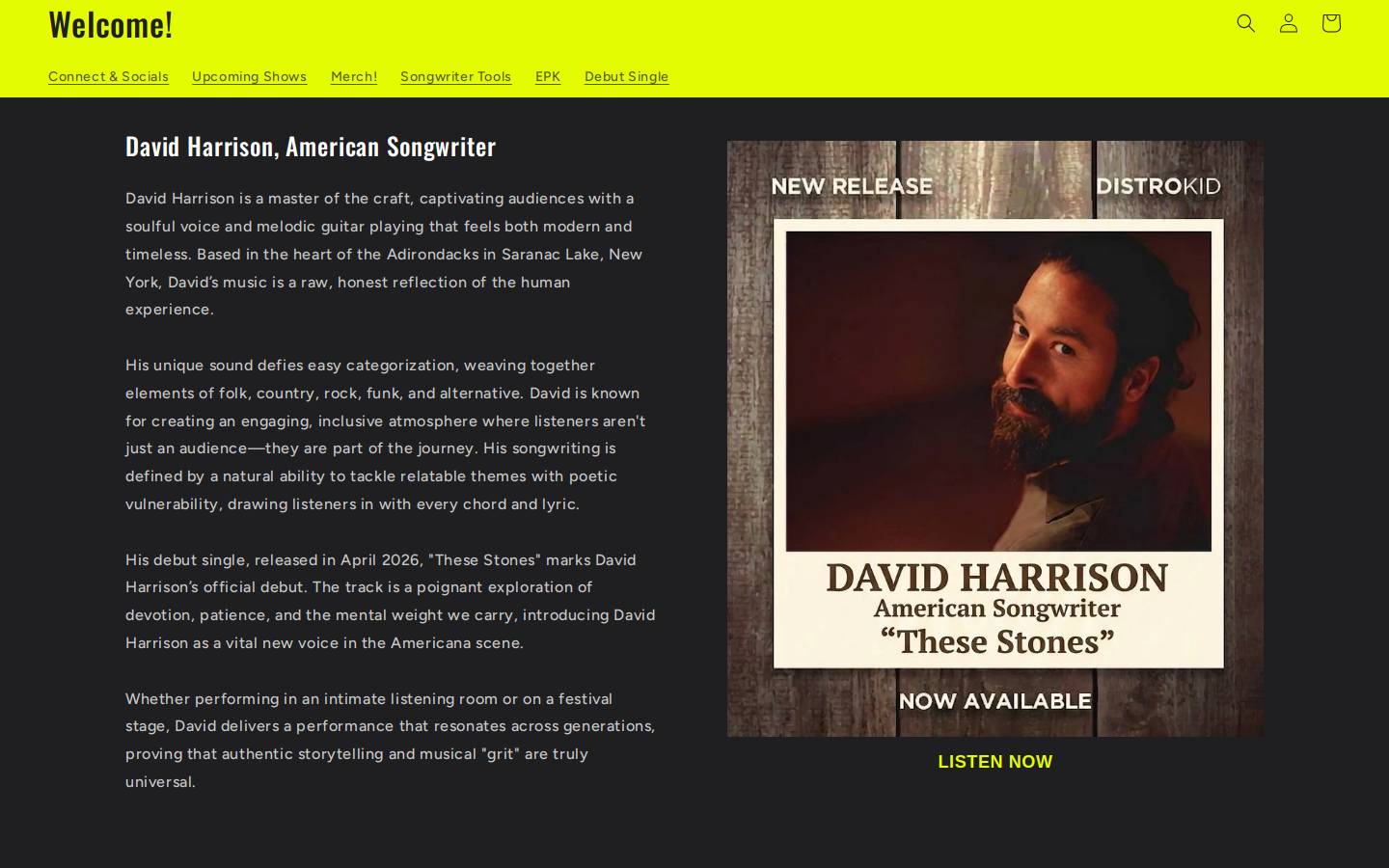 davidharrisonmusic.com homepage screenshot