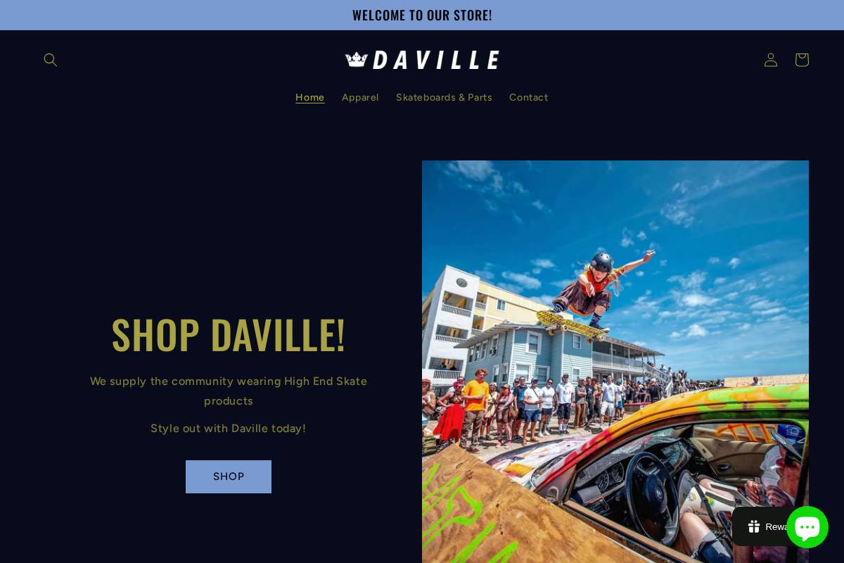 davilleskateshop.com homepage screenshot
