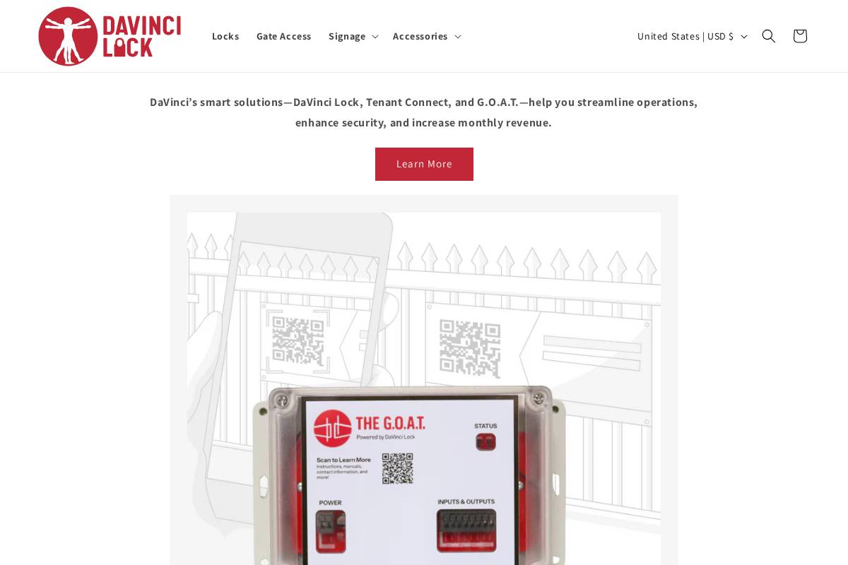 Davincilockstore homepage screenshot