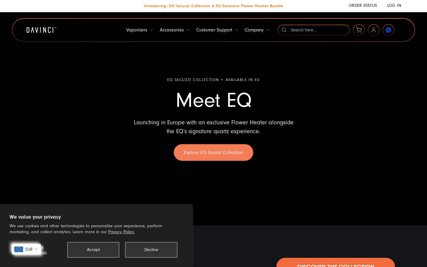 DaVinci Vaporizer homepage screenshot
