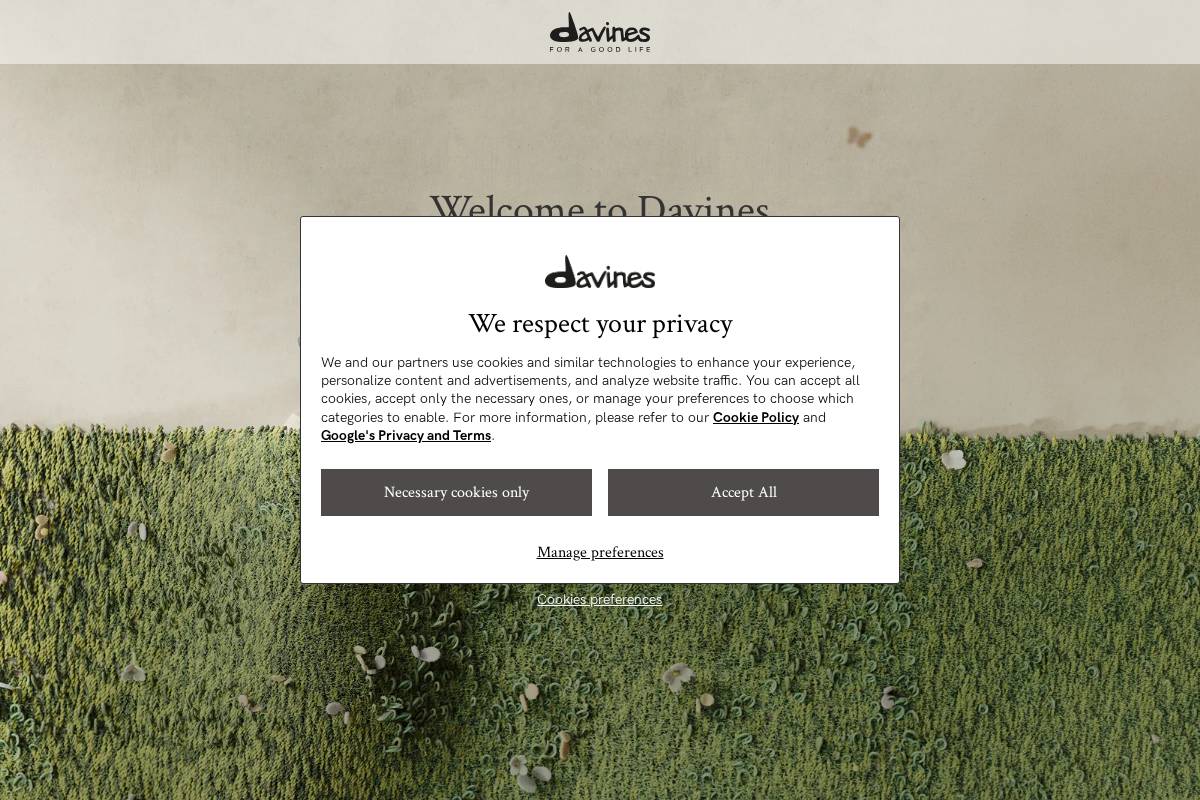 davines.com homepage screenshot