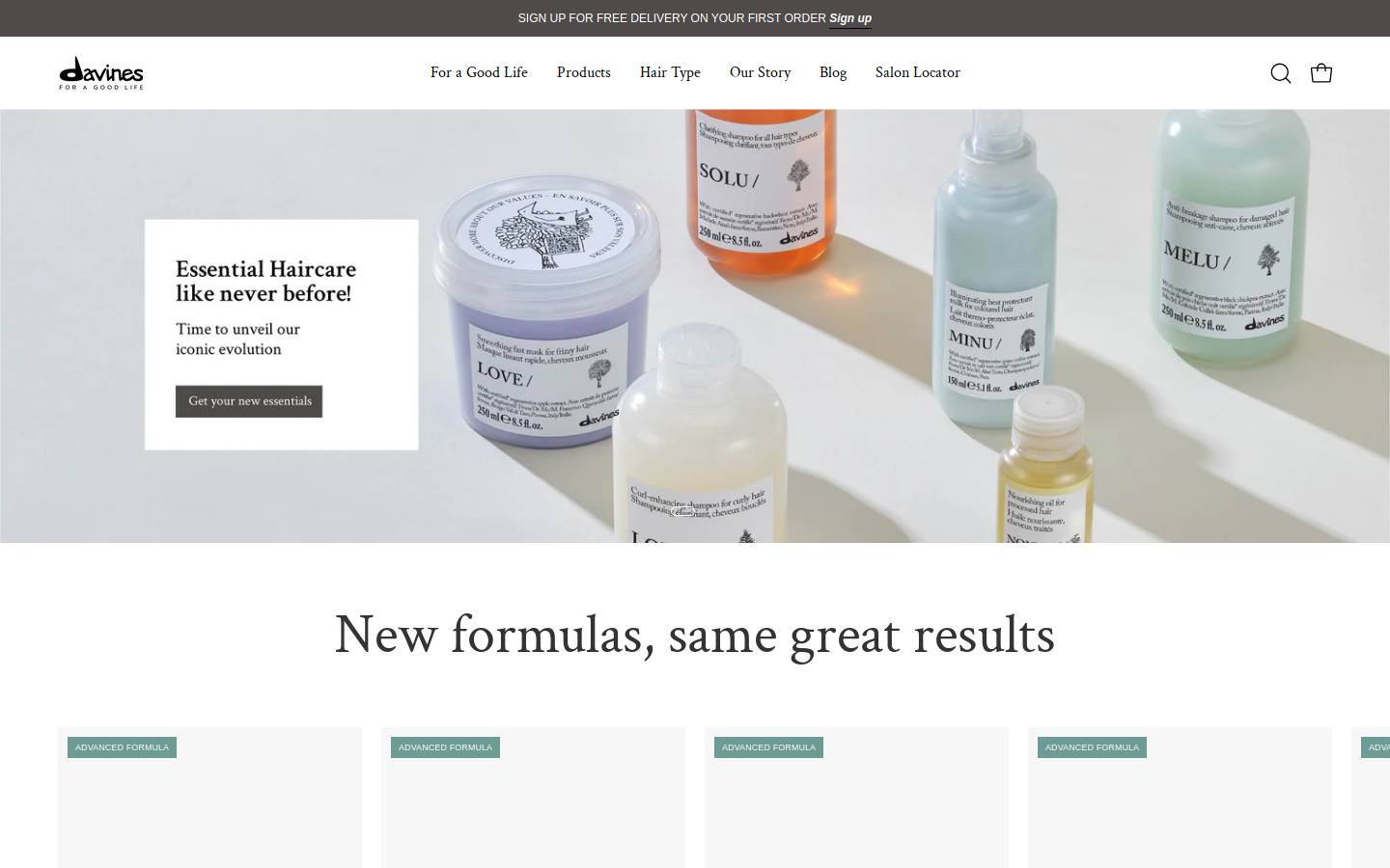 Davines homepage screenshot