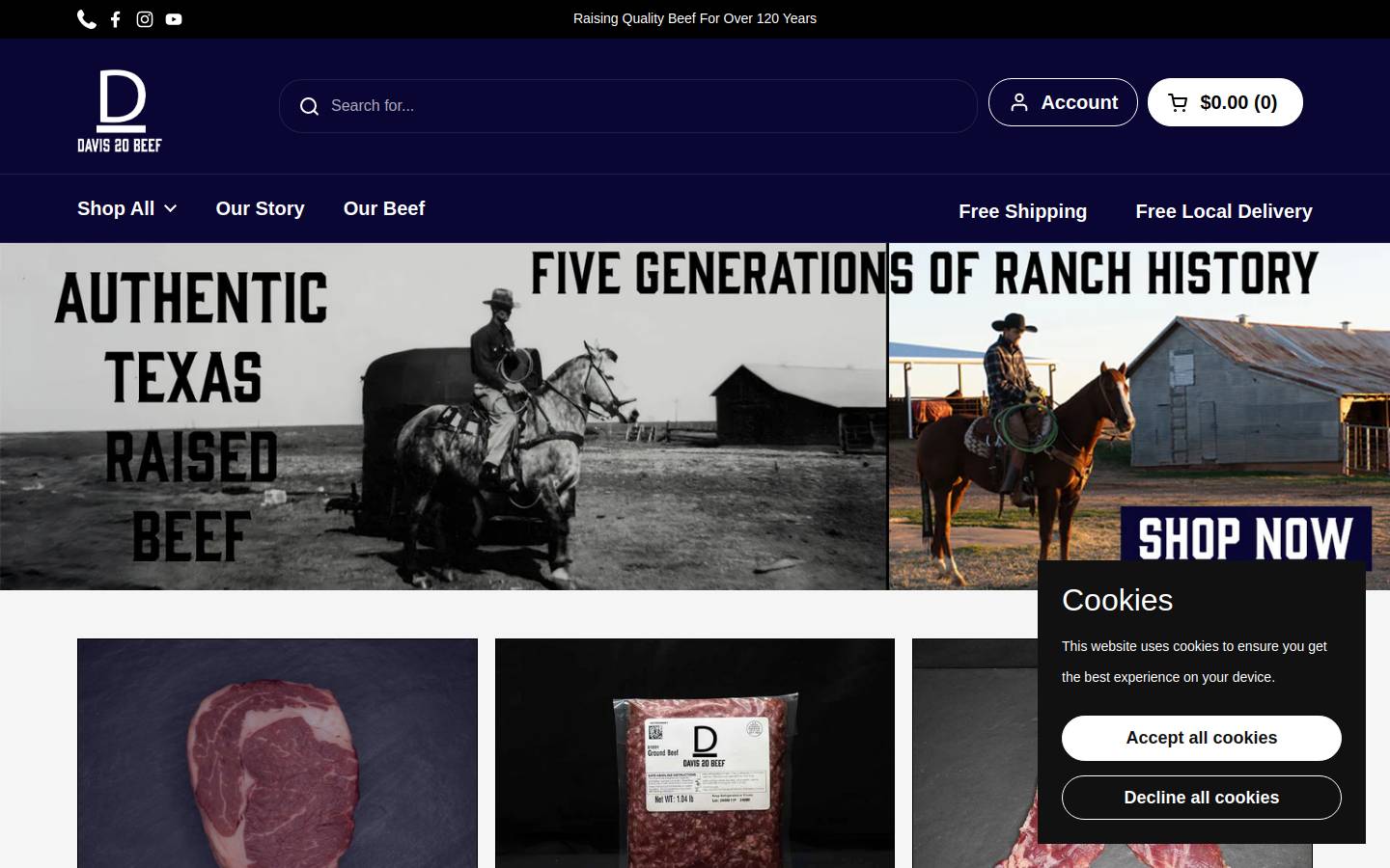 davis20beef.com homepage screenshot