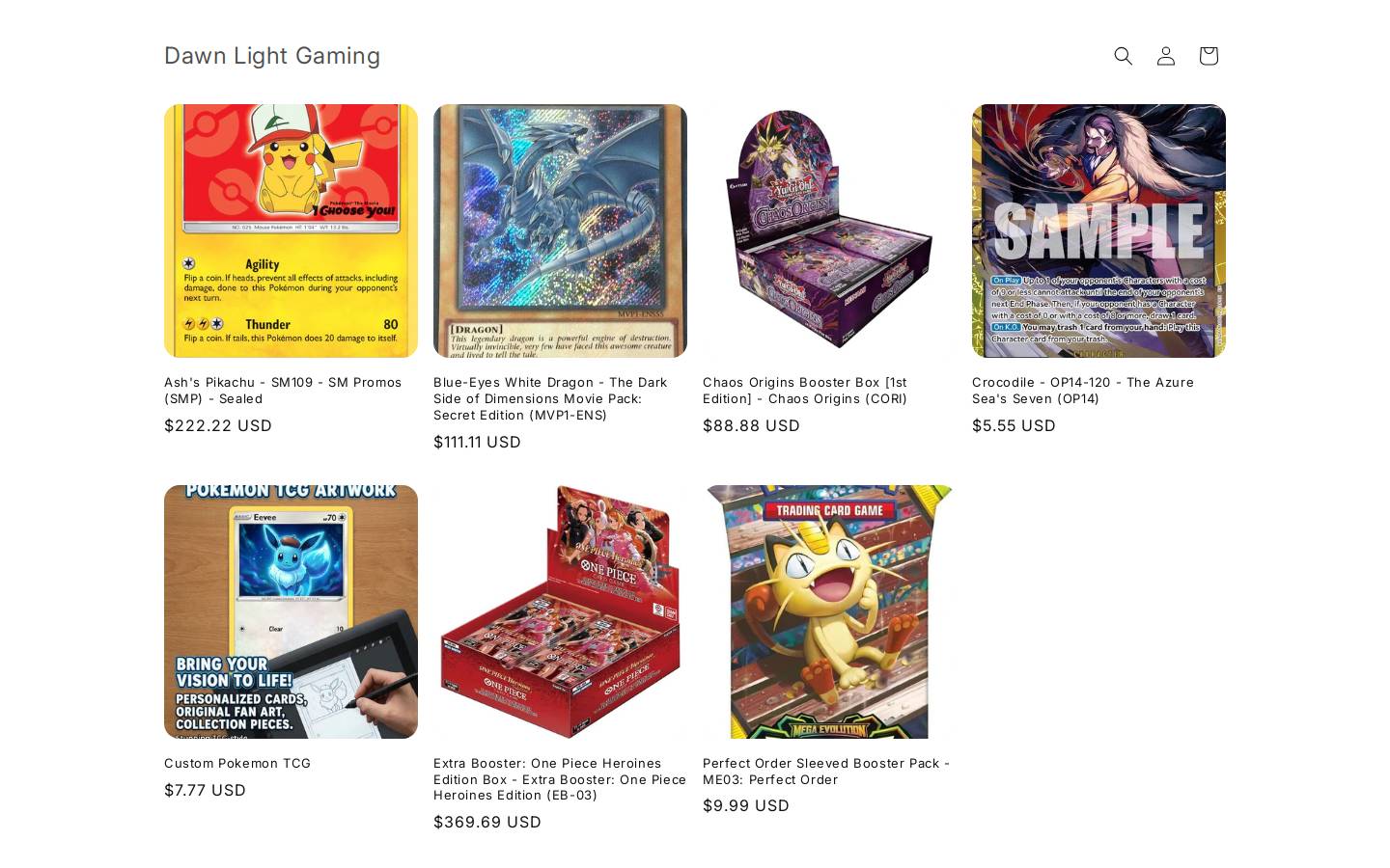dawnlightgaming.com homepage screenshot