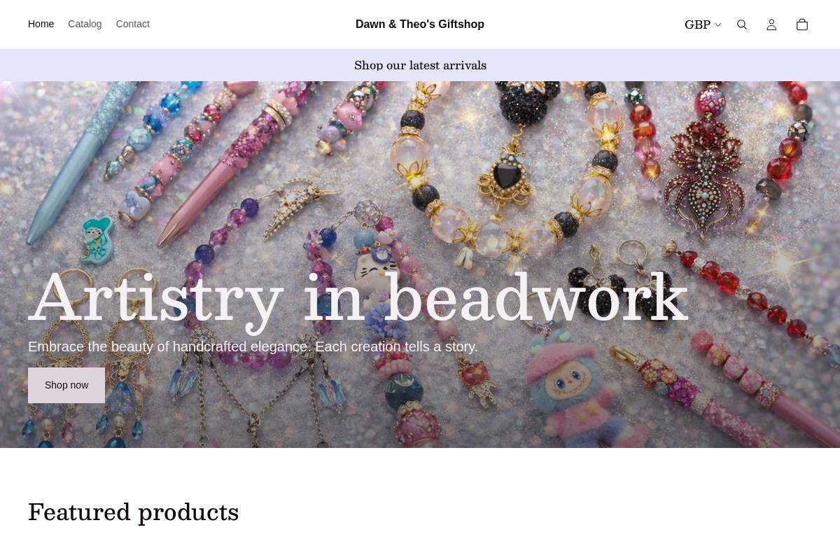Dawntheosgiftshop homepage screenshot