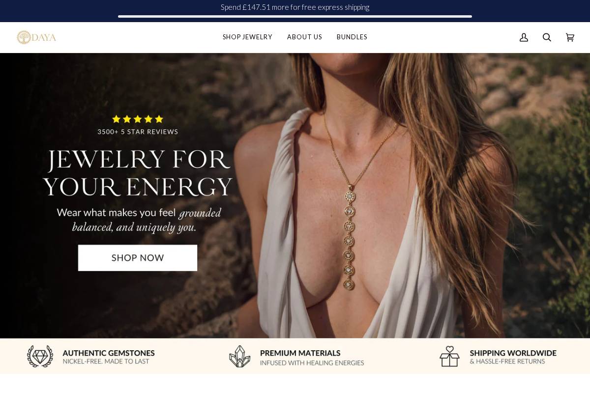 dayajewelry.com homepage screenshot