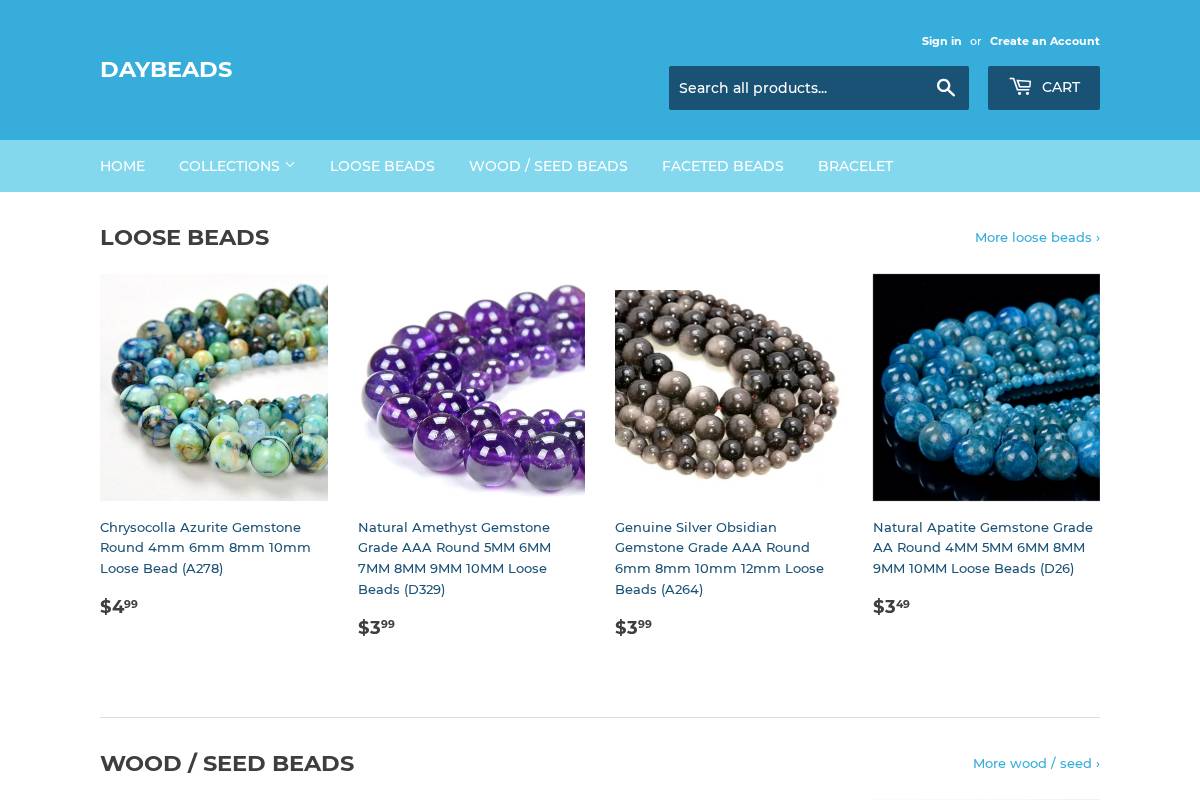 DayBeads homepage screenshot