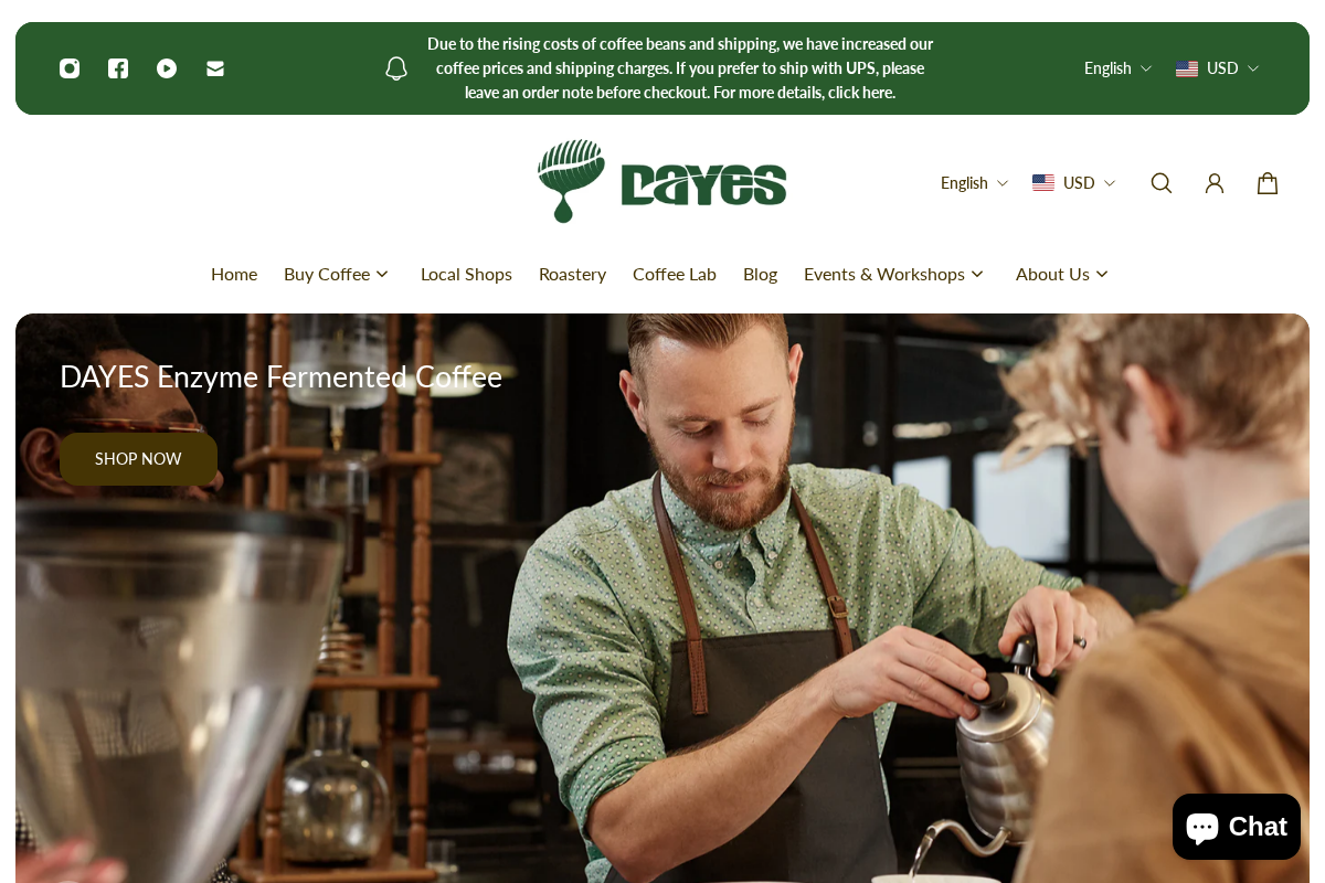 Dayescoffee homepage screenshot