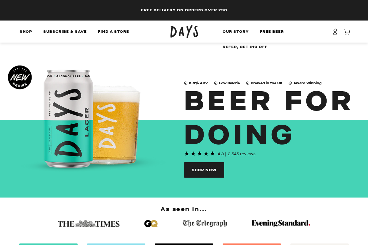 Days Brewing homepage screenshot