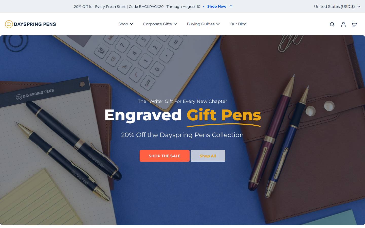 dayspringpens.com homepage screenshot