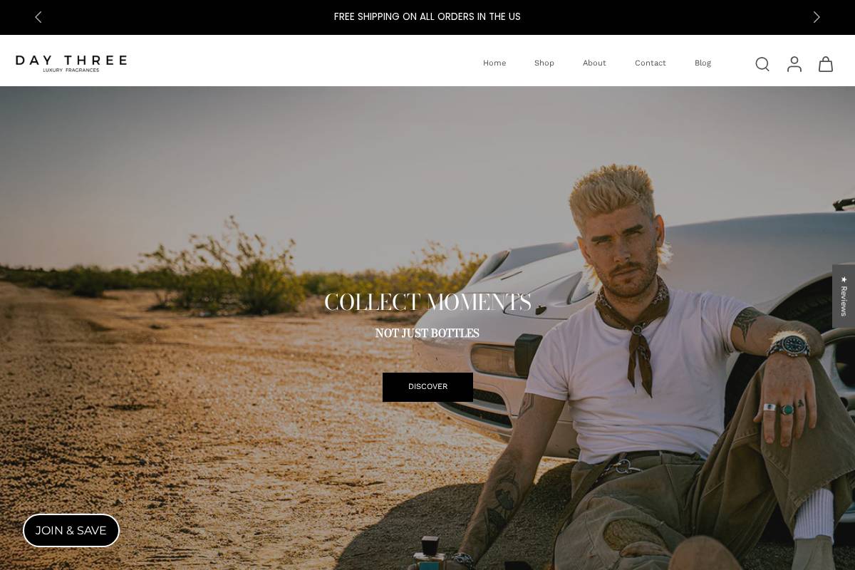 Day Three Fragrances homepage screenshot