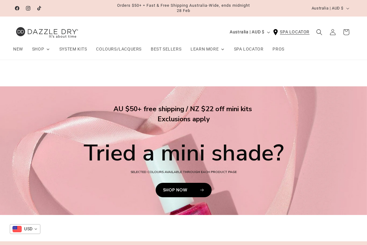 Dazzle Dry ANZ homepage screenshot