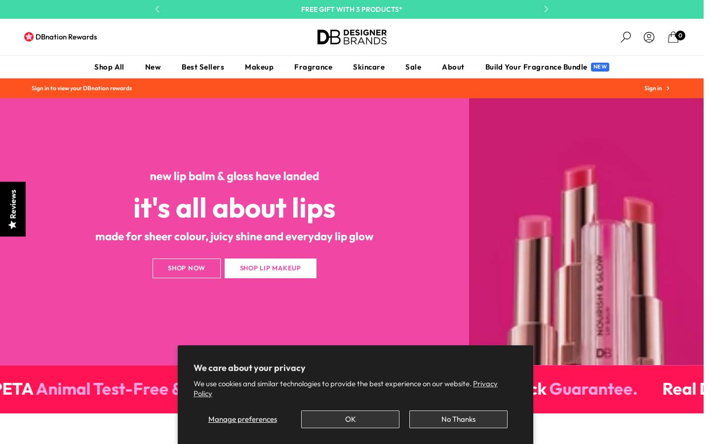 dbcosmetics.com homepage screenshot