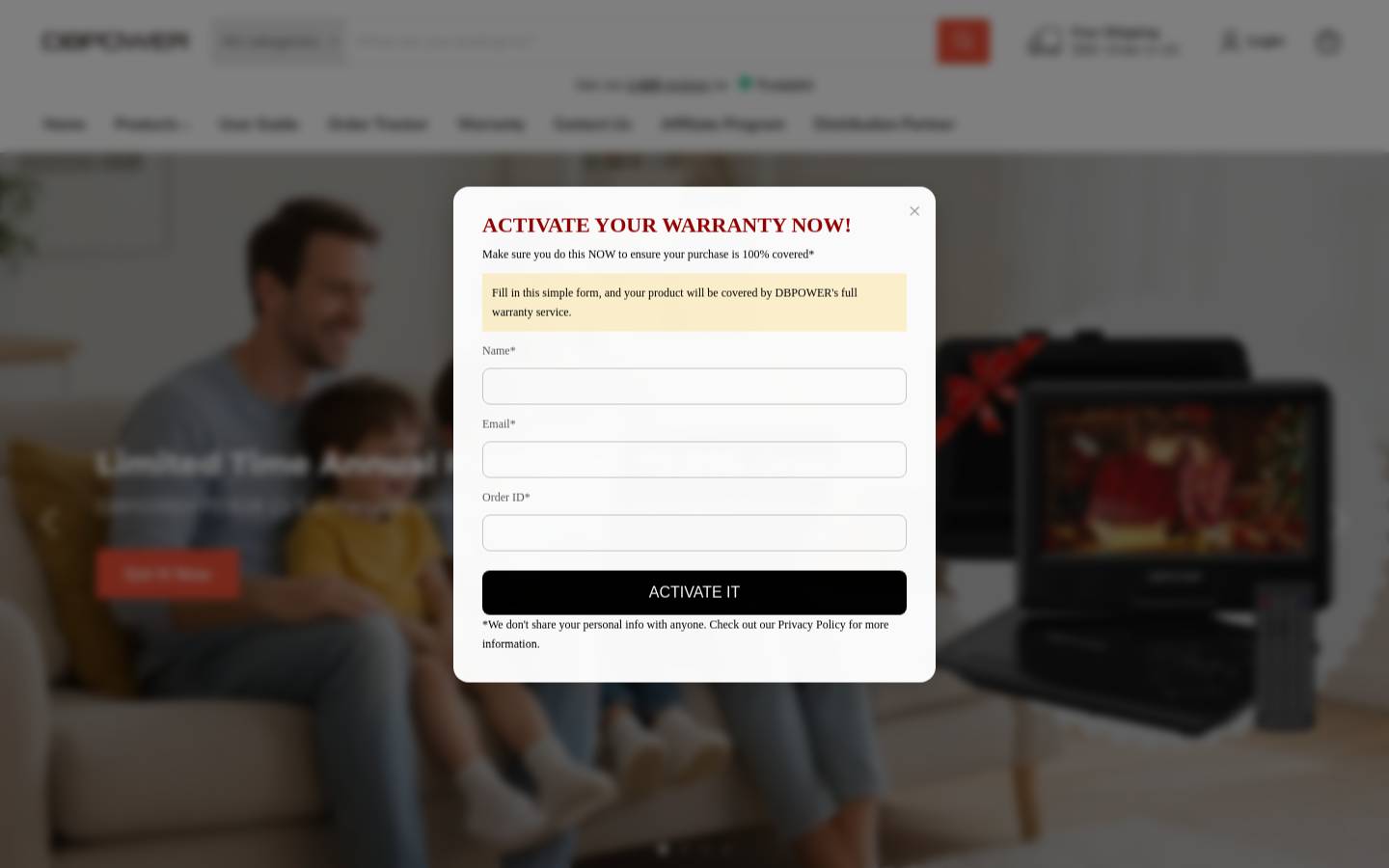 DBPOWER homepage screenshot