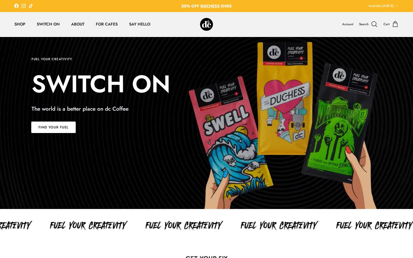 dccoffee.com.au homepage screenshot