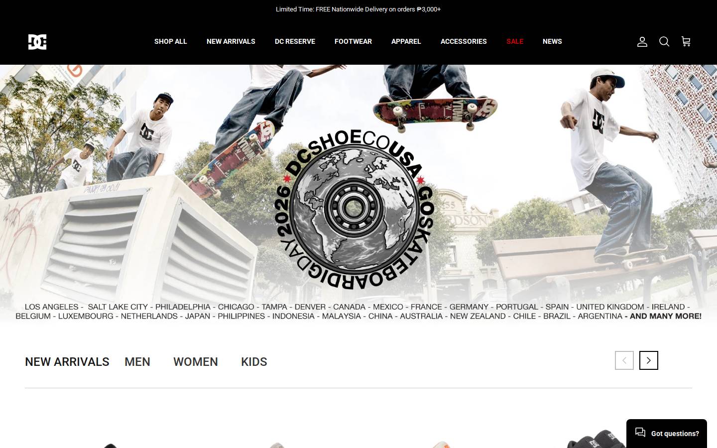 DC Shoes USA homepage screenshot