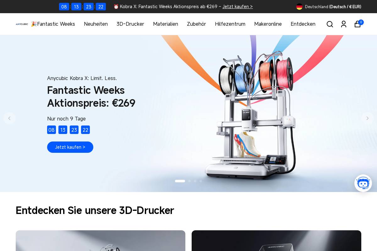 Anycubic Deutschland homepage screenshot