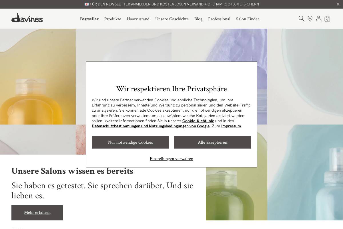 de.davines.com homepage screenshot