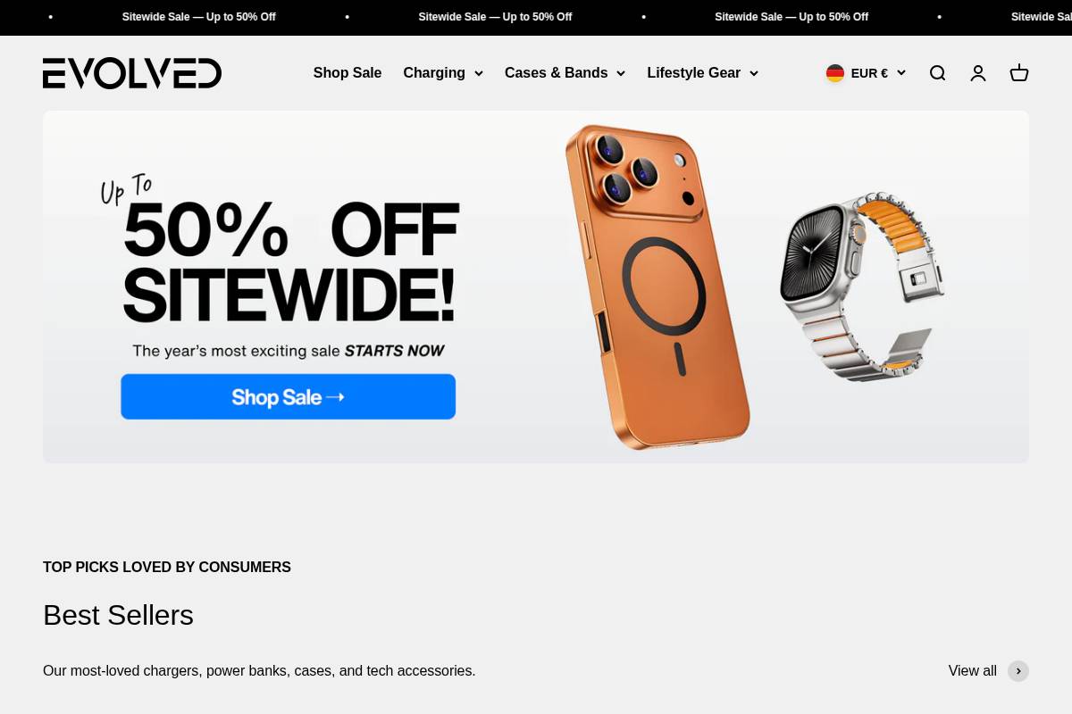 de.evolvedchargers.com homepage screenshot