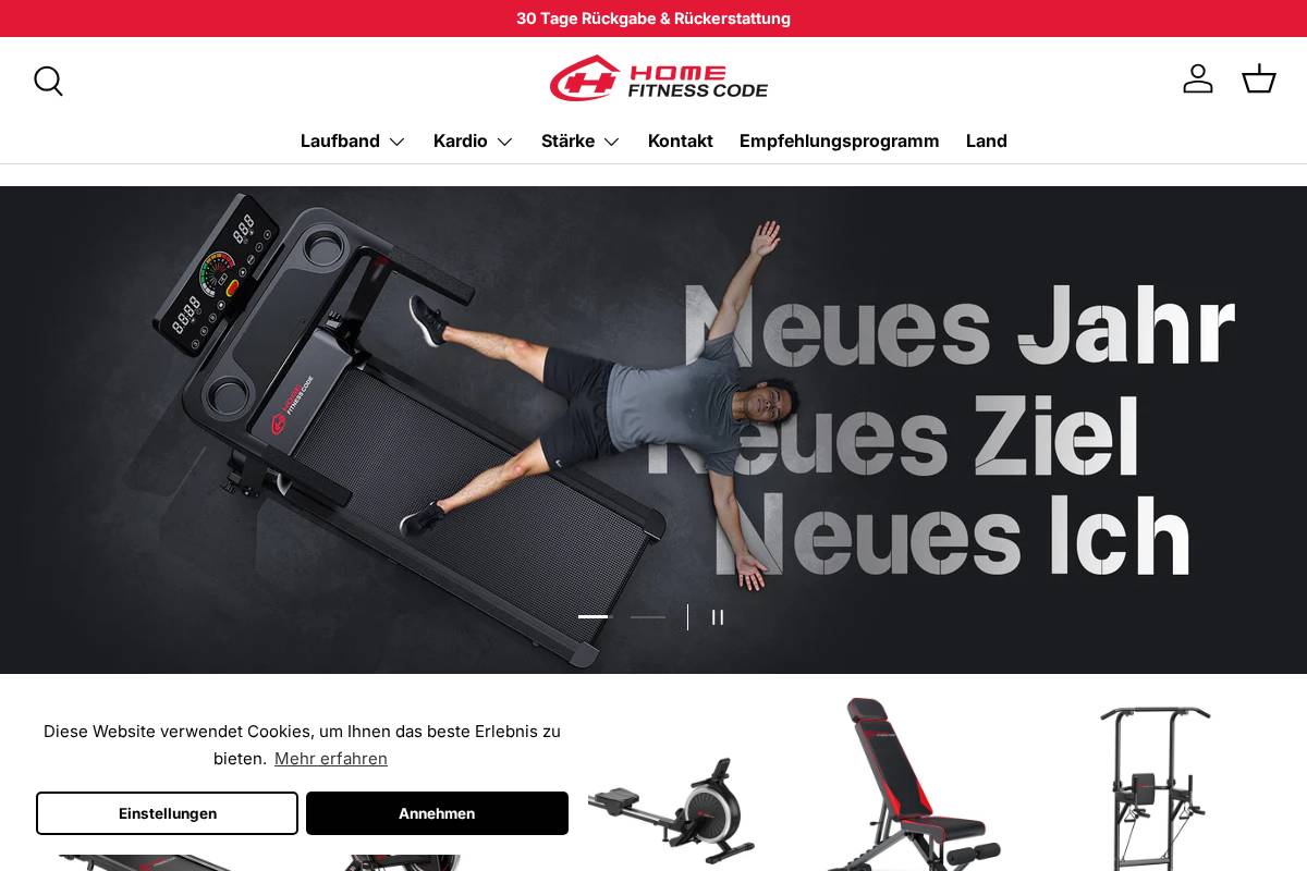 De Homefitnesscode homepage screenshot