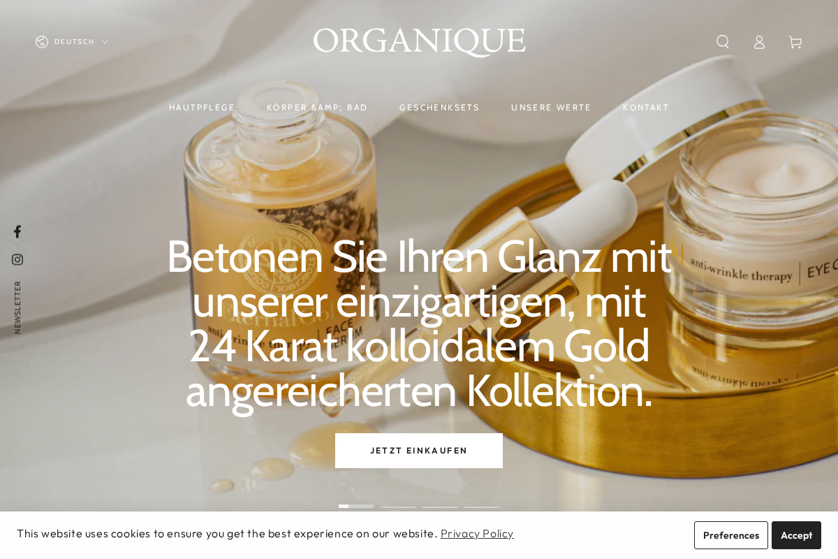 Organique Beauty homepage screenshot