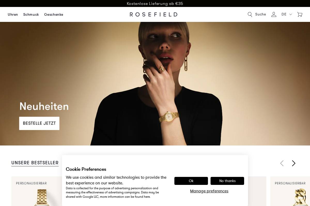 de.rosefieldwatches.com homepage screenshot