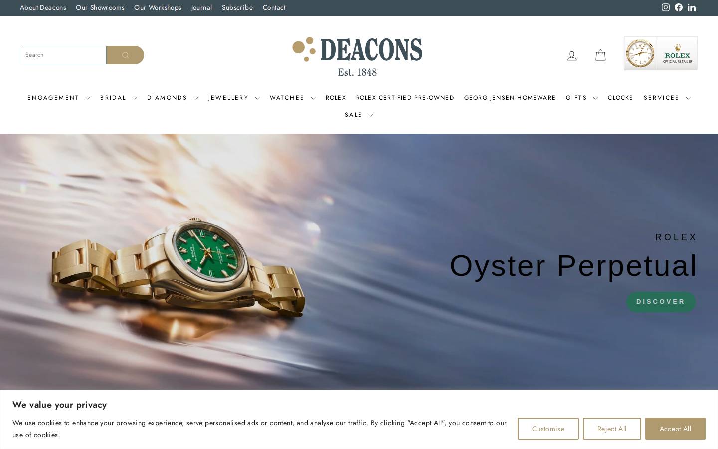 Deacons Jewellers homepage screenshot