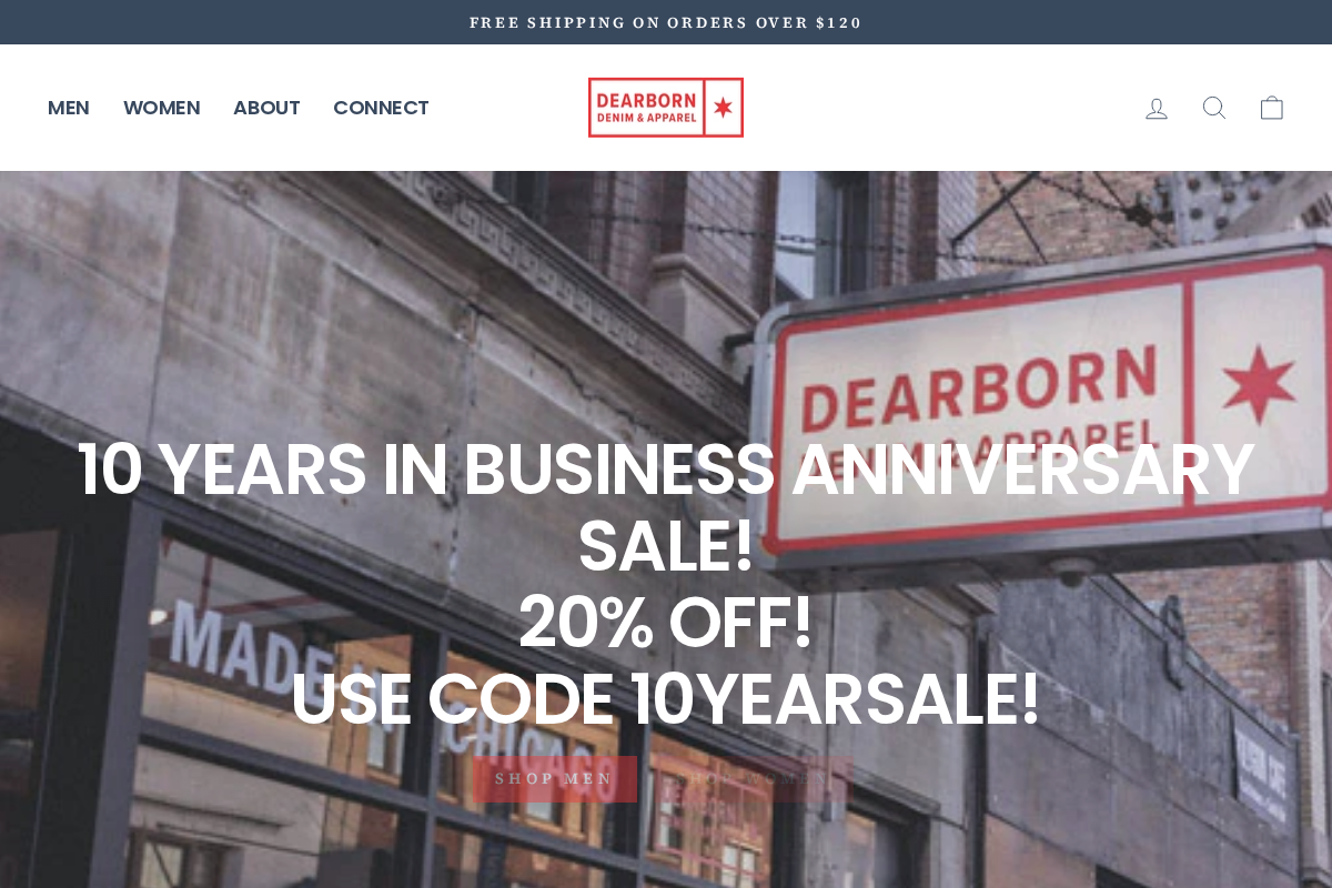 Dearborn Denim & Apparel homepage screenshot