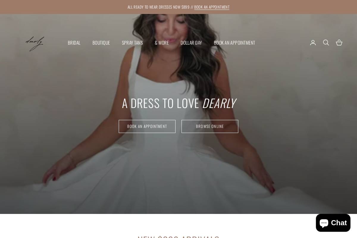dearlybridal.com homepage screenshot