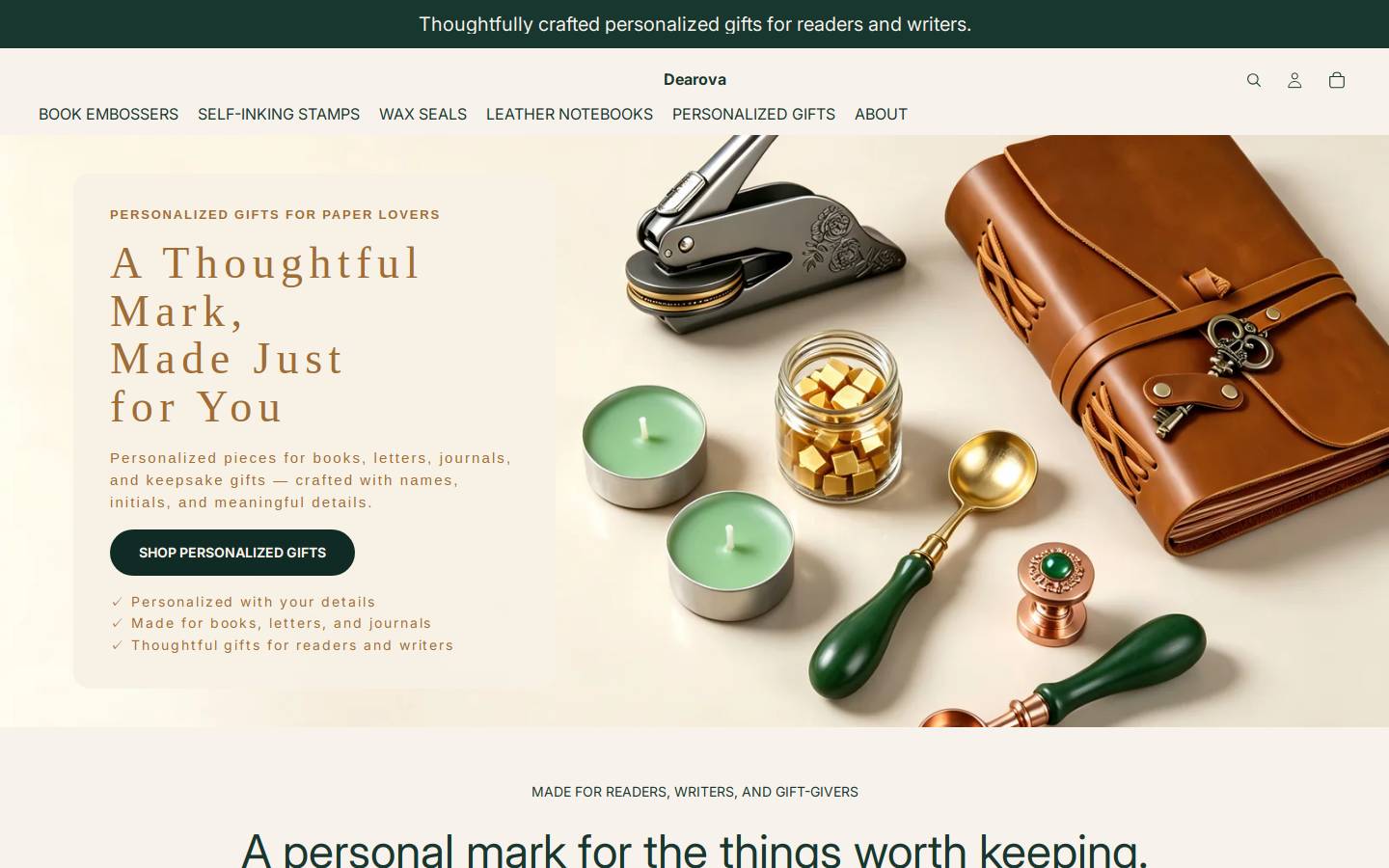 dearova.com homepage screenshot