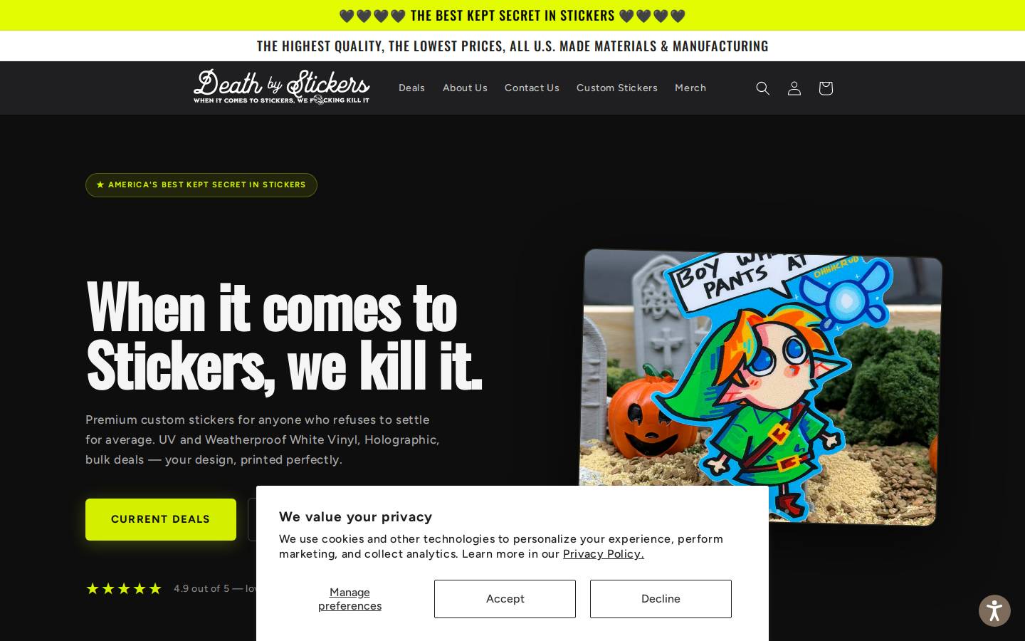 Deathbystickers homepage screenshot