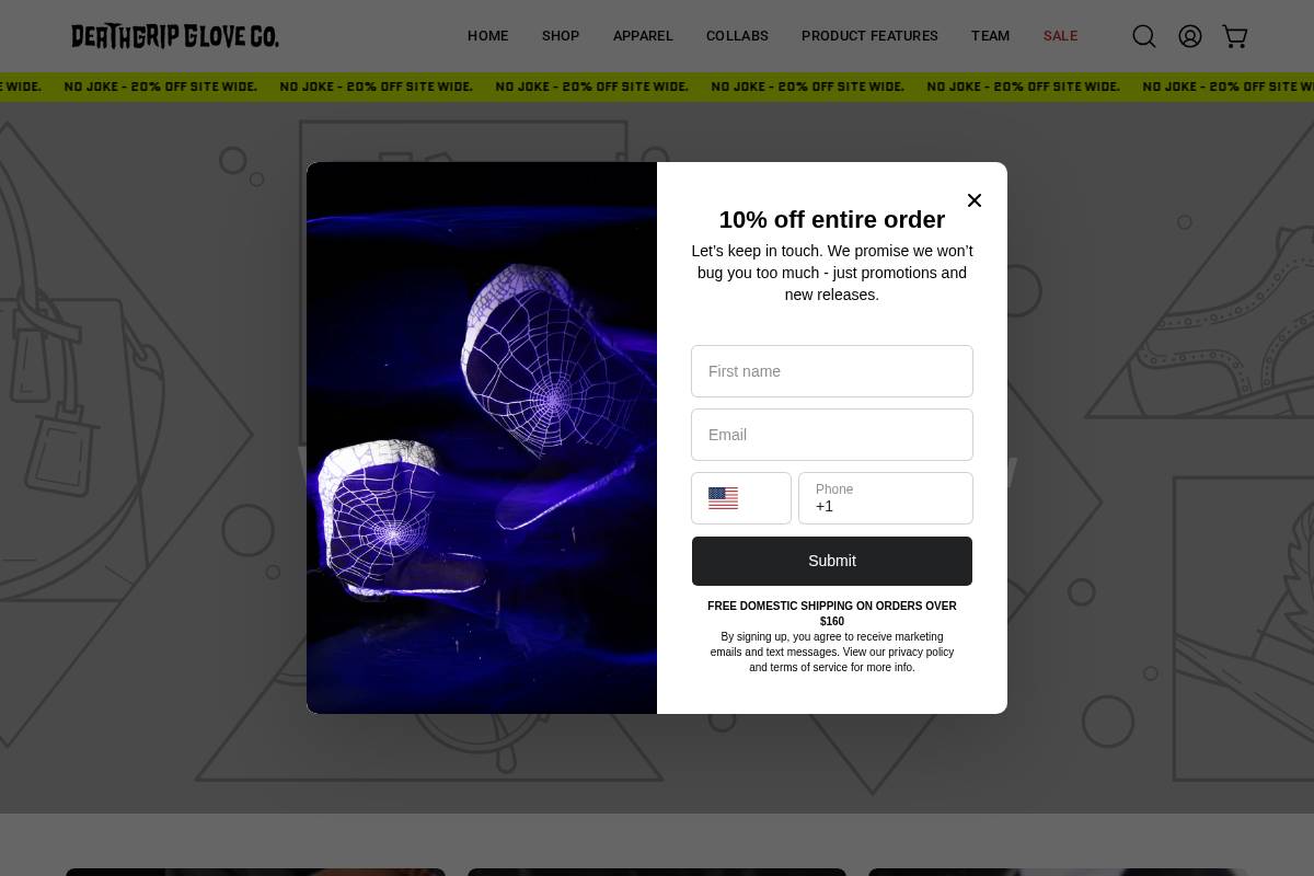 deathgripgloveco.com homepage screenshot
