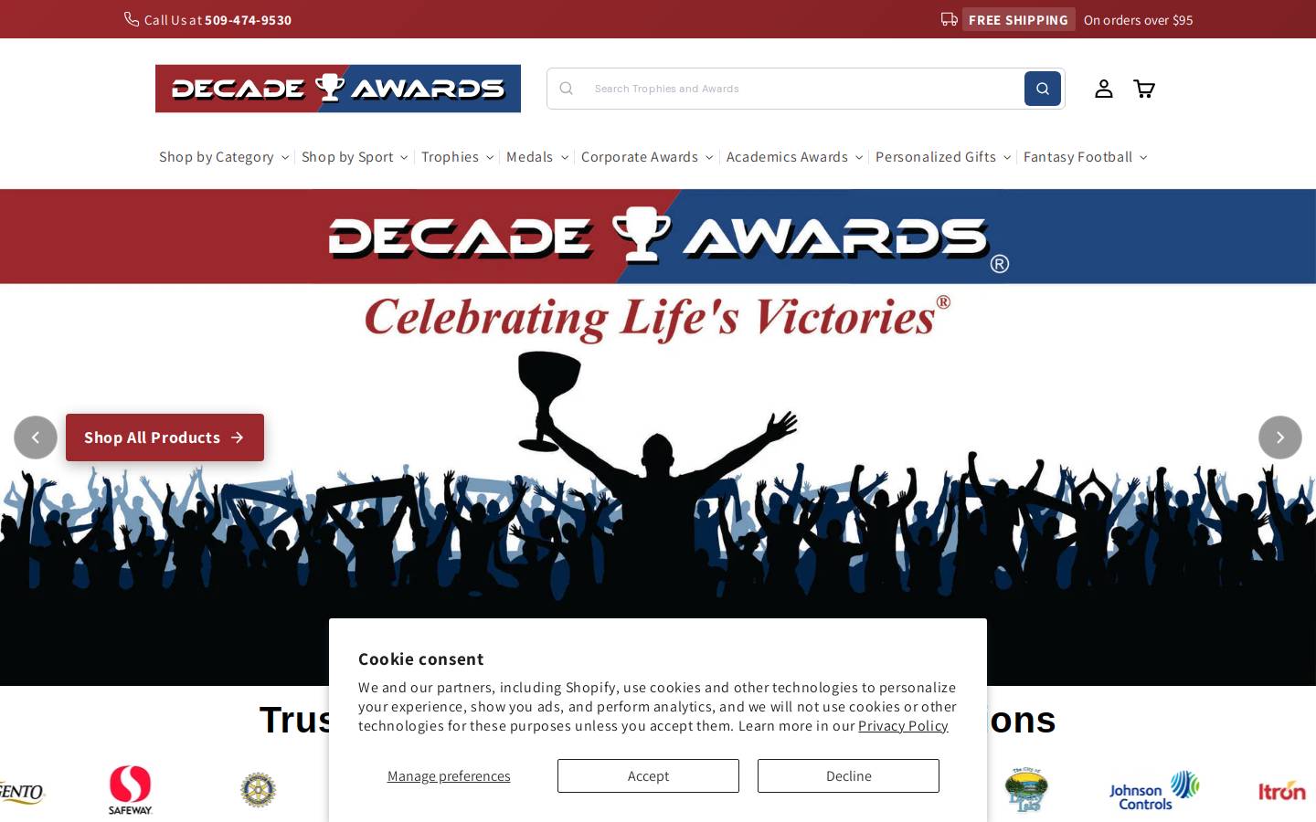 DecadeAwards.com homepage screenshot