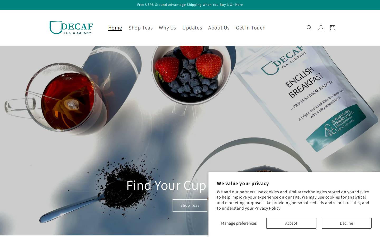 decafteacompany.com homepage screenshot