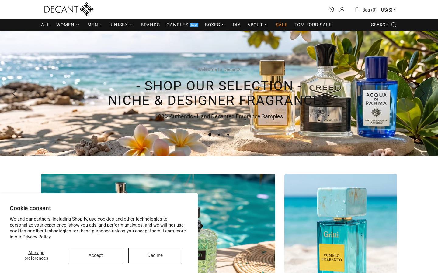 DecantX homepage screenshot