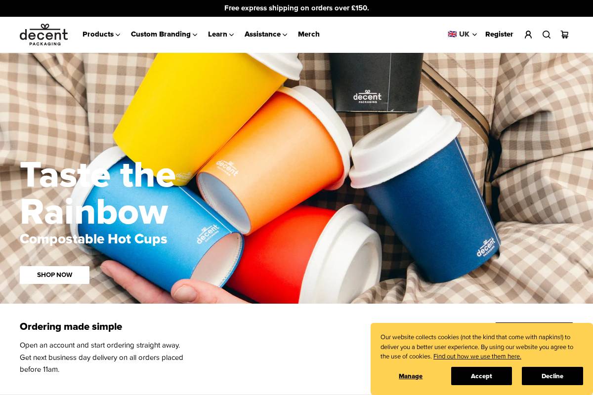 Decentpackaging homepage screenshot
