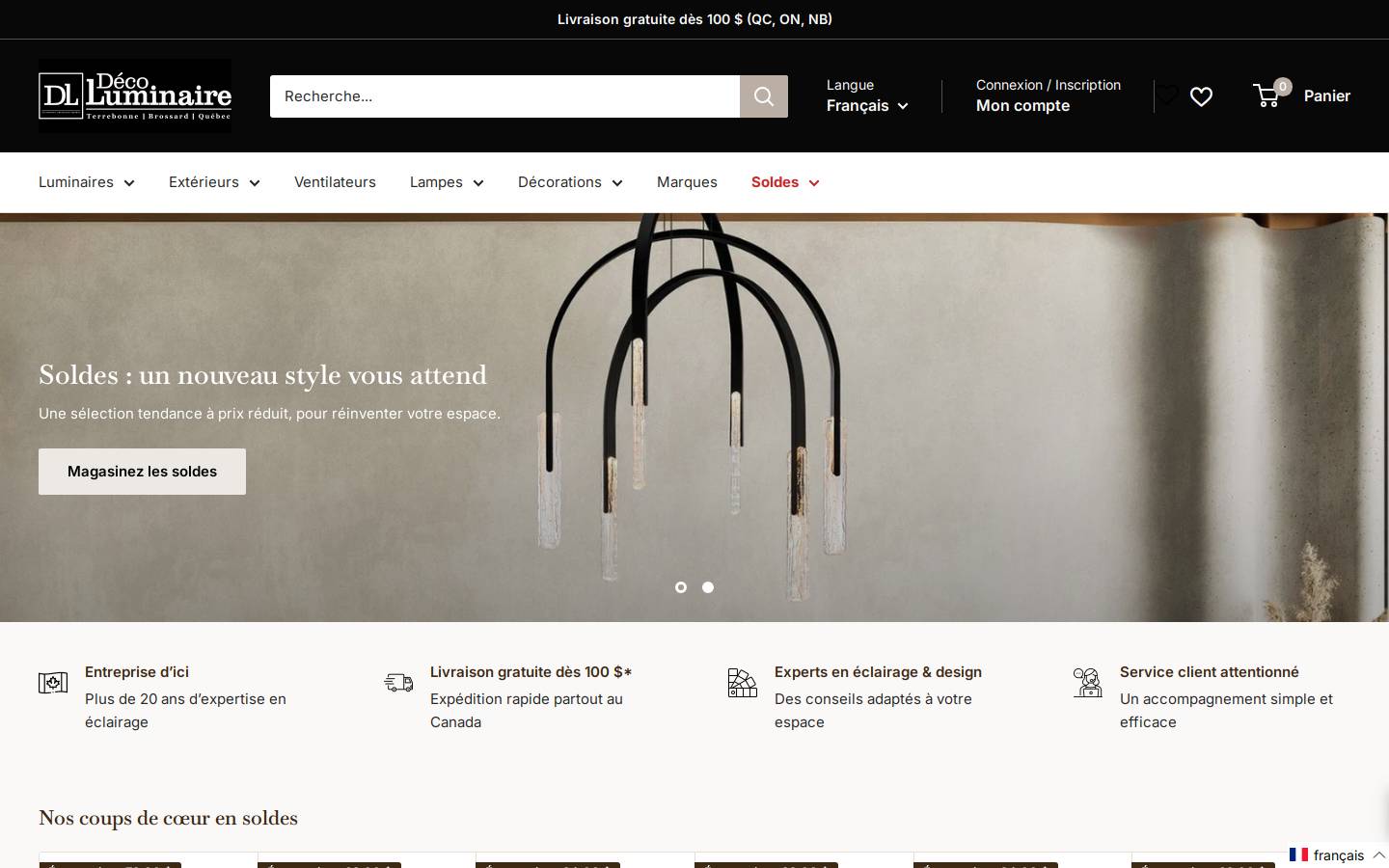 decoluminaire.com homepage screenshot