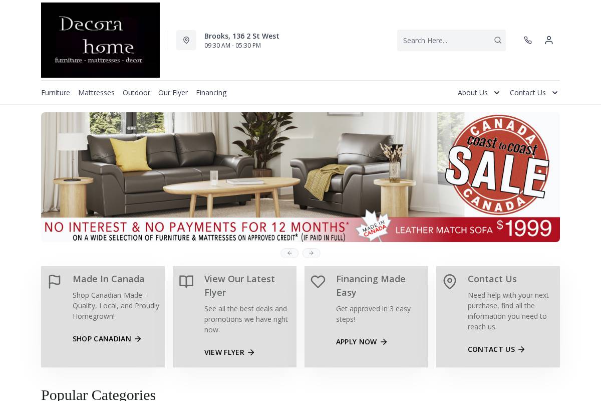 decorahomebrooks.ca homepage screenshot