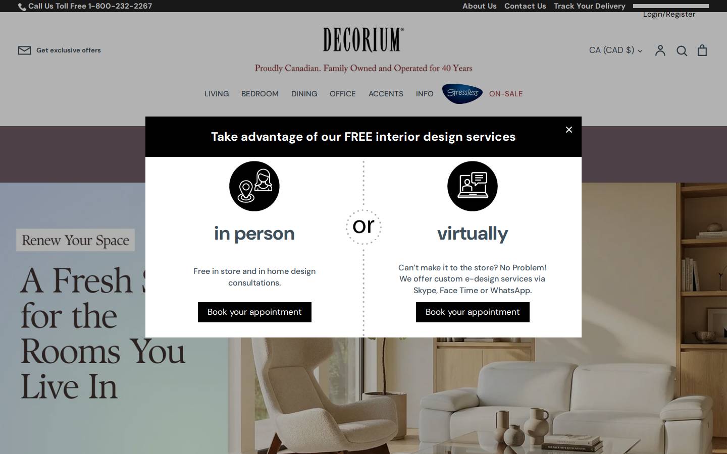 Decorium Furnishings homepage screenshot