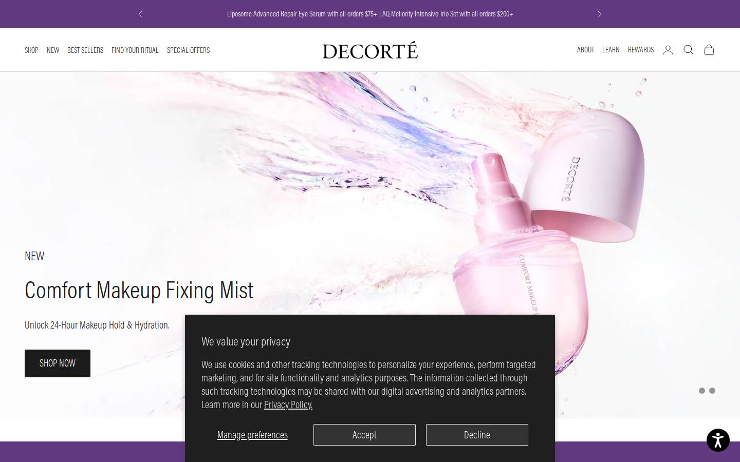 DECORTÉ homepage screenshot