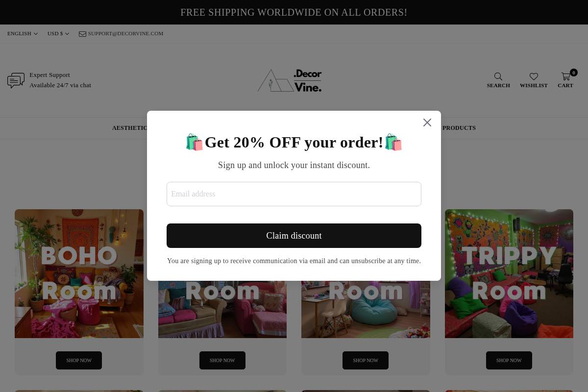 decorvine.com homepage screenshot